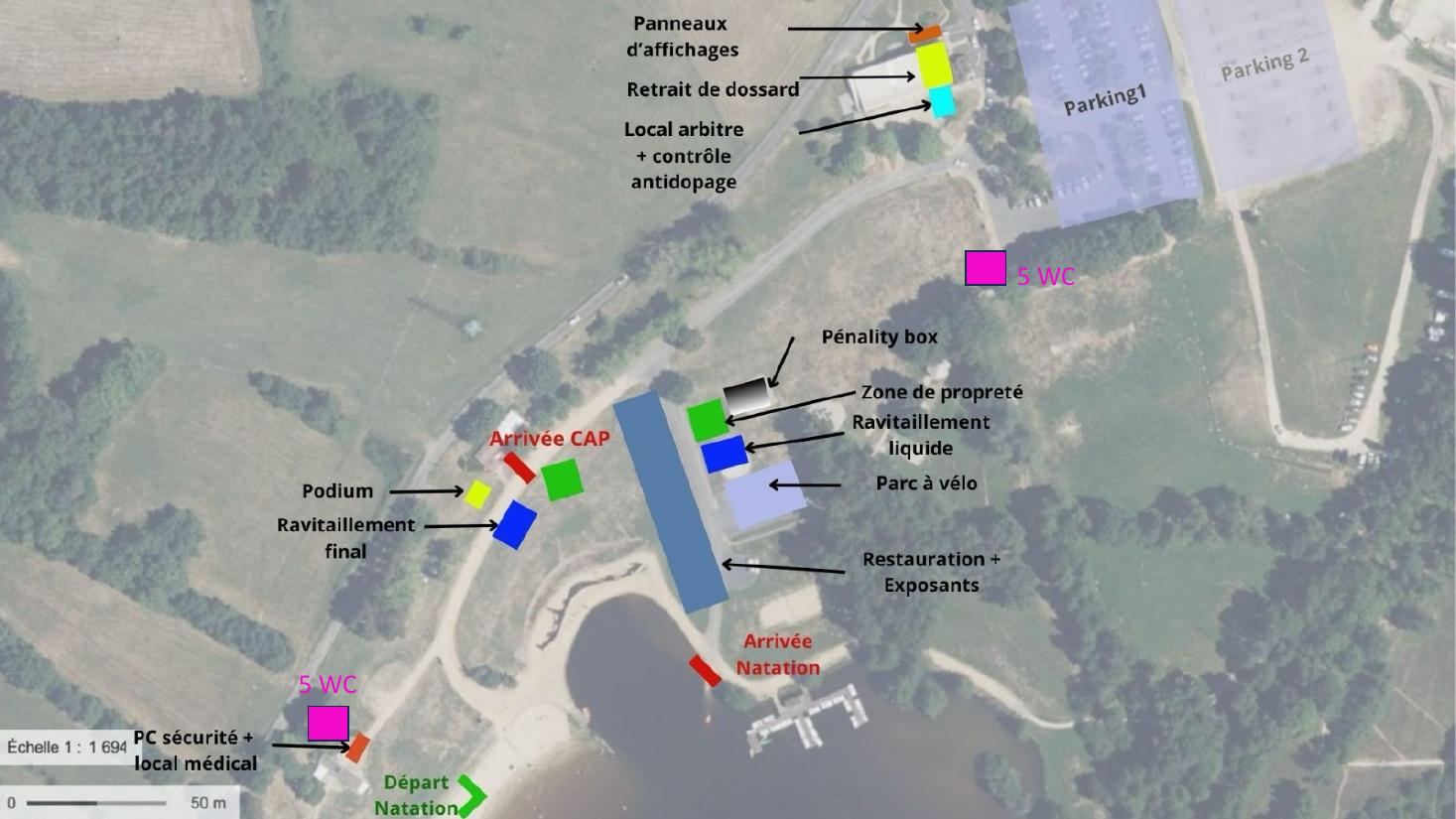 Plan du site du Forez Triceps au lac d'Aubusson-d'Auvergne